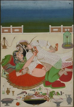Pareja haciendo el amor en la terraza del palacio Udaipur Circa 1830 sexy Pinturas al óleo